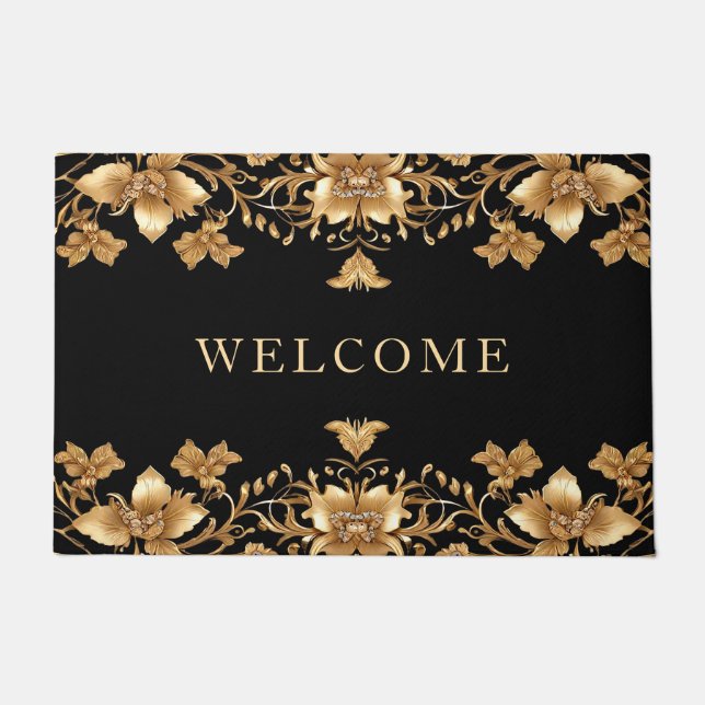 Gold Floral Doormat Fußmatte (Vorderseite)