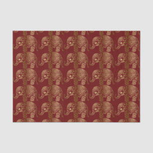 Gold Floral Elefantenmuster auf dunkelrot Seidenpapier