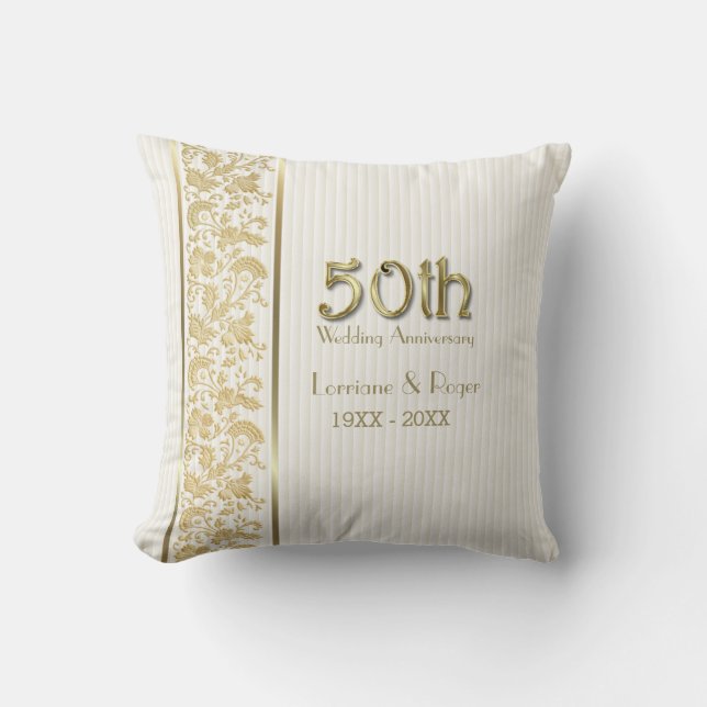 Gold Floral Elegance 50. Hochzeitstag Kissen (Vorderseite)