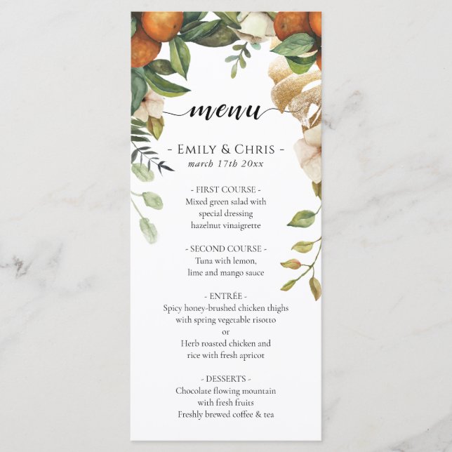Gold Floral | Elegant Eukalyptus Greenery Menükarte (Vorderseite)