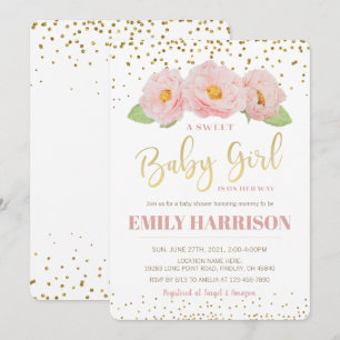 Gold Floral Elegant Sweet Baby Girl Dusche Einladung