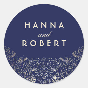 Gold Floral Elegant und Vintage Hochzeit der Marin Runder Aufkleber