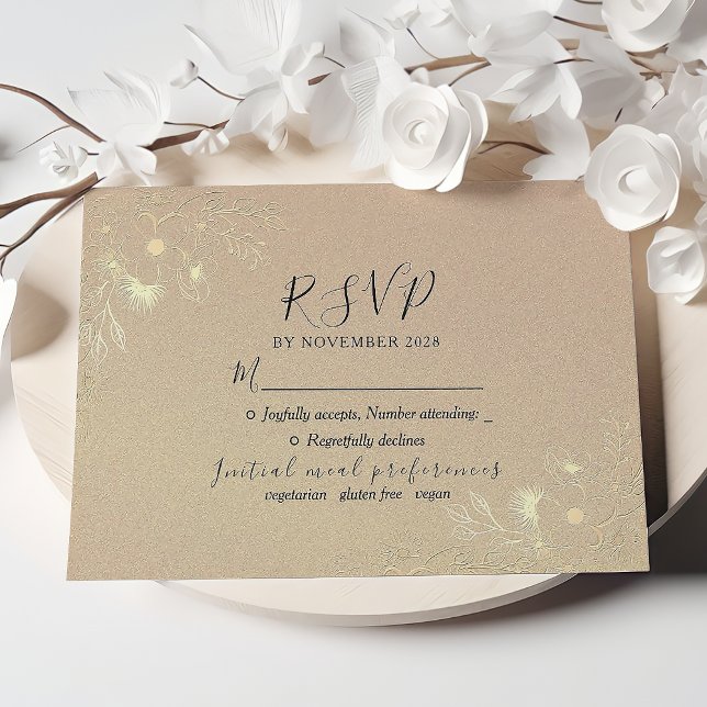 Gold Floral Elegant Wedding Carte RSVP (Créateur téléchargé)