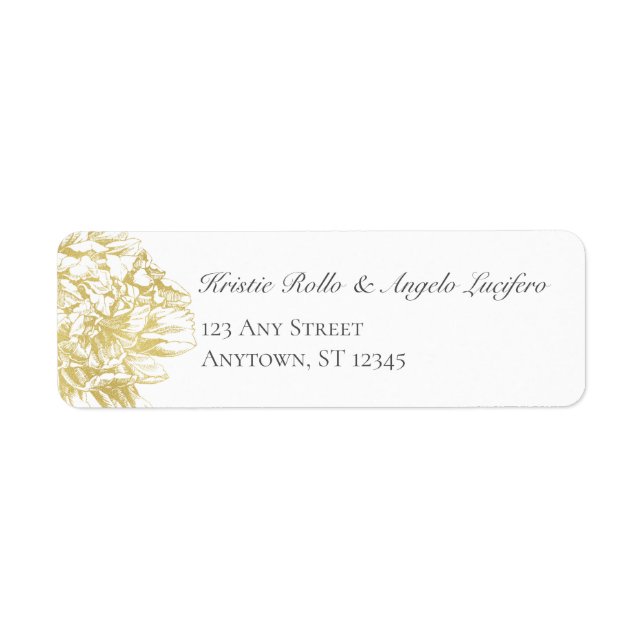 Gold Floral Elegant Wedding Return Label (Vorne)