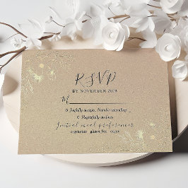 Gold Floral Elegant Wedding RSVP Card