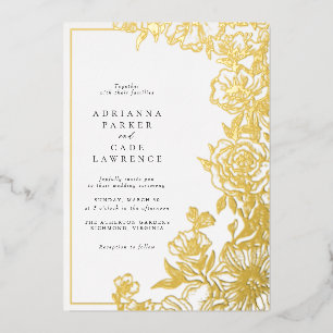 Gold Floral   Elegante Garden Wedding Folieneinladung