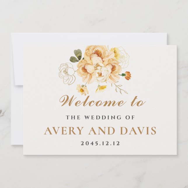 Gold & Floral Elegante Personalisierte Hochzeit Einladung (Vorderseite)