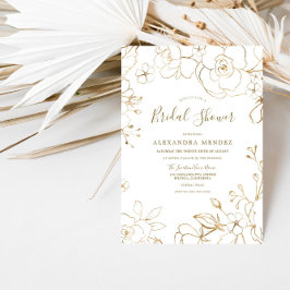 Gold Floral Elegantes Weißes Brautparty Einladung