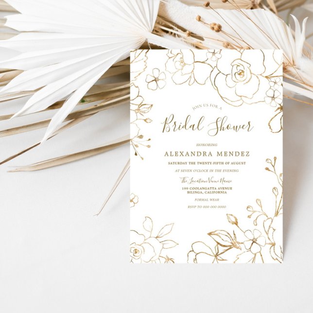 Gold Floral Elegantes Weißes Brautparty Einladung (Von Creator hochgeladen)