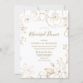 Gold Floral Elegantes Weißes Probe Abendessen Einladung