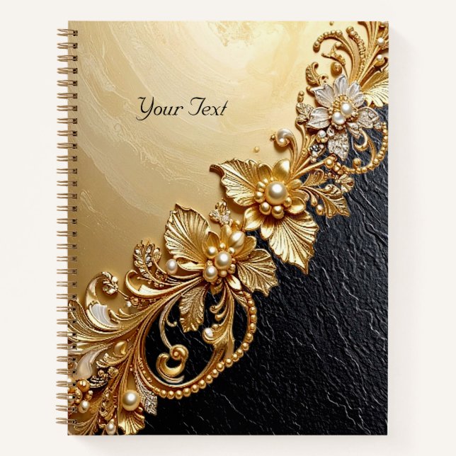 Gold Floral Embellishments Notebook Notizbuch (Vorderseite)