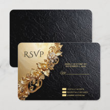 Gold Floral Embellishments RSVP Card
