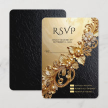 Gold Floral Embellishments RSVP Card