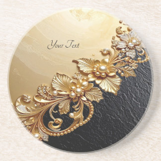 Gold Floral Embellishments Sandstone Coaster Getränkeuntersetzer