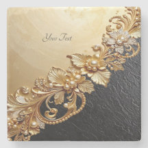 Gold Floral Embellishments Stone Coaster