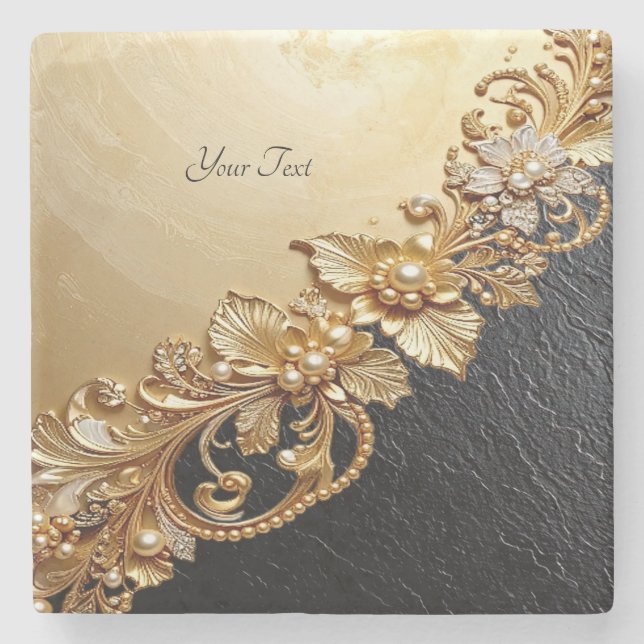 Gold Floral Embellishments Stone Coaster Steinuntersetzer (Vorderseite)