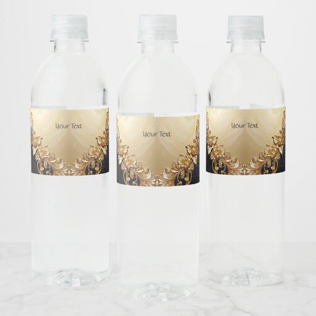 Gold Floral Embellishments Water Bottle Label (Flaschen)