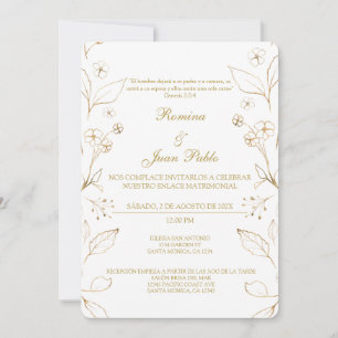 Gold Floral Faire-part de mariage espagnol