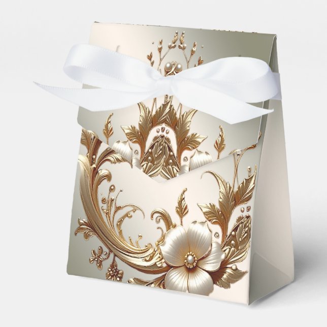 Gold Floral Favor Box Geschenkschachtel (Vorderseite)
