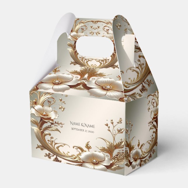 Gold Floral Favor Box Geschenkschachtel (Vorderseite)