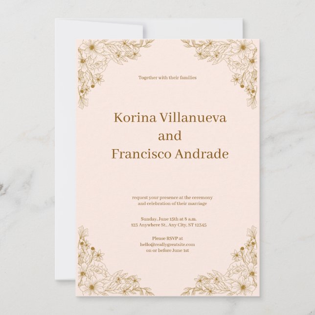 Gold Floral Filipiniana Faire-part de mariage (Devant)