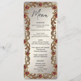 Gold Floral Frame mit Rot Steinen Menü Menükarte