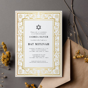 Gold Floral Frame Star von David Bar Bat Mitzvah Einladung