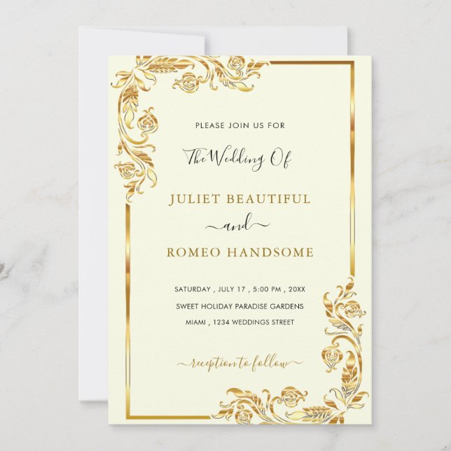 Gold Floral Gerahmt Golden Wedding Einladungskarte (Vorderseite)