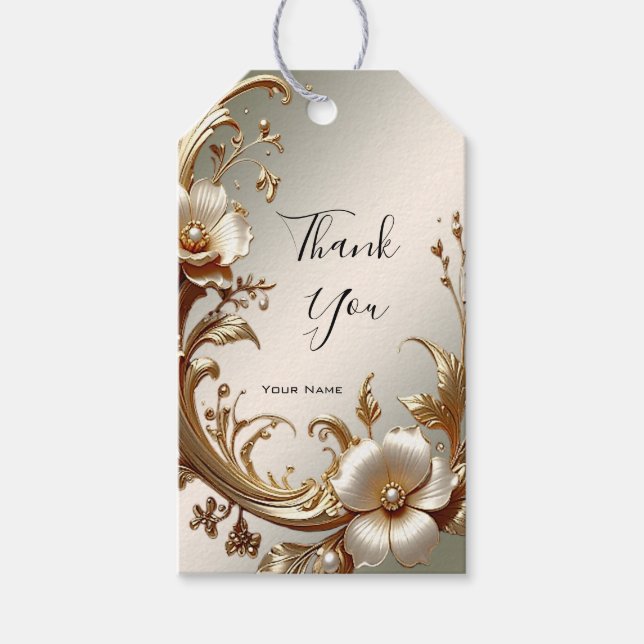 Gold Floral Gift Tag Geschenkanhänger (Vorderseite)