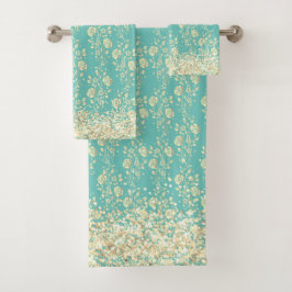 Gold Floral Glittery Glam Badhandtuch Set