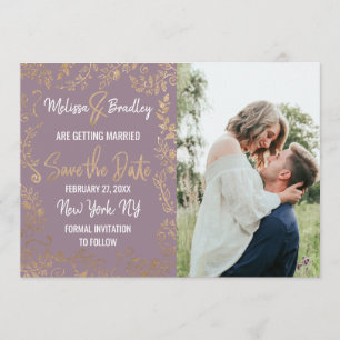Gold Floral Glitzer Ombre Mauve Lilac Rett Date Einladung