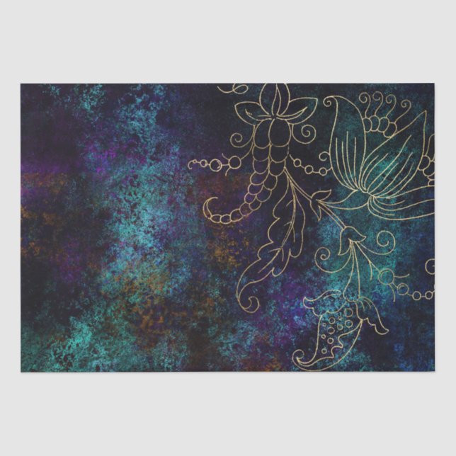 Gold Floral Grunge Damask Seidenpapier (Vorderseite)