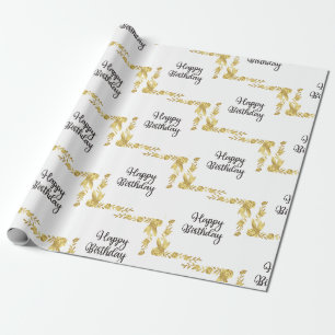 Gold Floral Happy Birthday Geschenkpapier