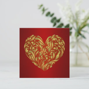 Gold Floral Heart on Red