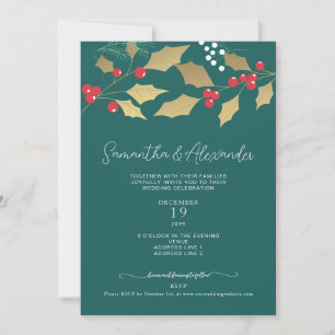 Gold Floral Holly Mistletoe Weihnachtsfeier Einladung