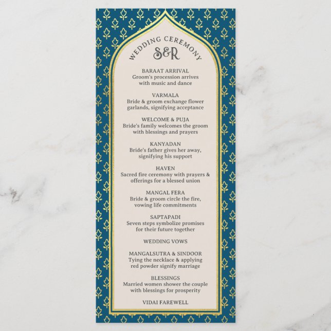 Gold Floral Indian & Hindu Wedding Program Card Programm (Vorderseite)