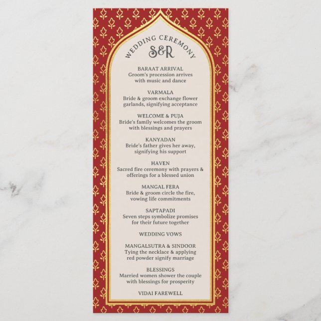 Gold Floral Indian & Hindu Wedding Program Card Programm (Vorderseite)
