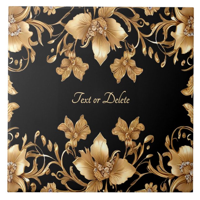 Gold Floral Keramik Tile Fliese (Vorderseite)