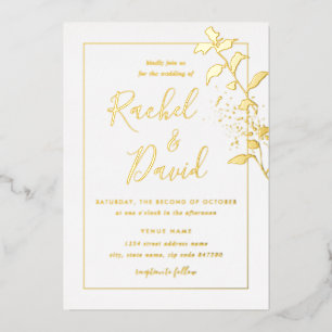 Gold Floral Leaf Wedding Folieneinladung