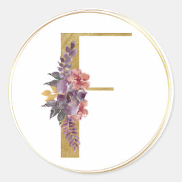 Gold Floral Letter F Monogram Siegel Runder Aufkleber