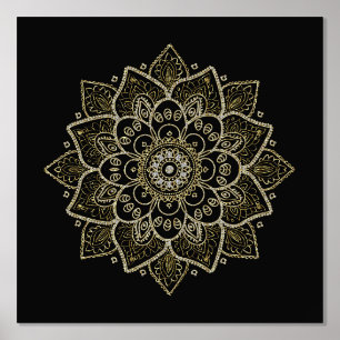 Gold Floral Mandala auf Black Foliendrucke