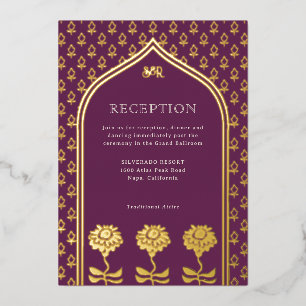 Gold Floral Marigold Indian Wedding Reception Folieneinladung