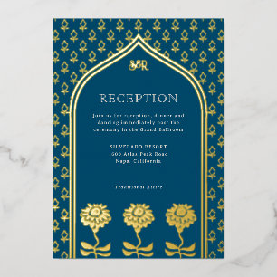 Gold Floral Marigold Indian Wedding Reception Folieneinladung
