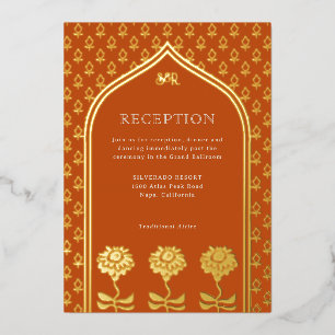 Gold Floral Marigold Indian Wedding Reception Folieneinladung