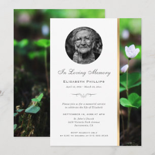 Gold Floral Memorial Service Photo Invitations
