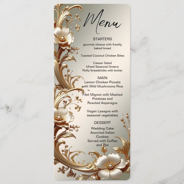 Gold Floral Menu Menükarte (Vorderseite)