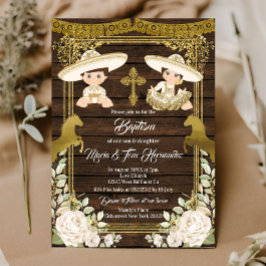 Gold Floral mexikanische Taufe Fiesta Twin Einladu Einladung