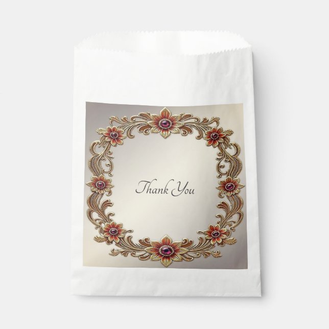 Gold Floral mit Roten Steinen Gefälligkeitstasche Geschenktütchen (Vorderseite)