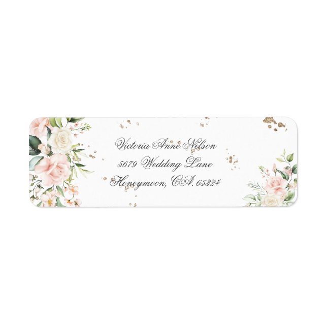 Gold Floral Modern Wedding Return Label (Vorne)
