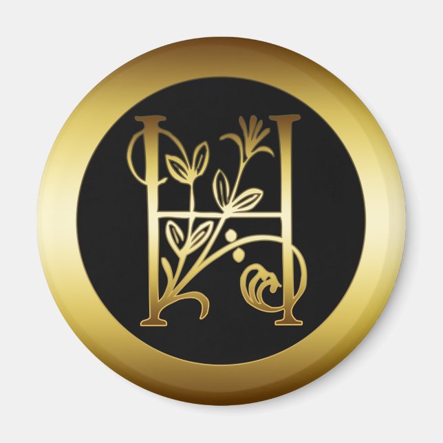 GOLD FLORAL MONOGRAM LETTER H MAGNET (Vorne)